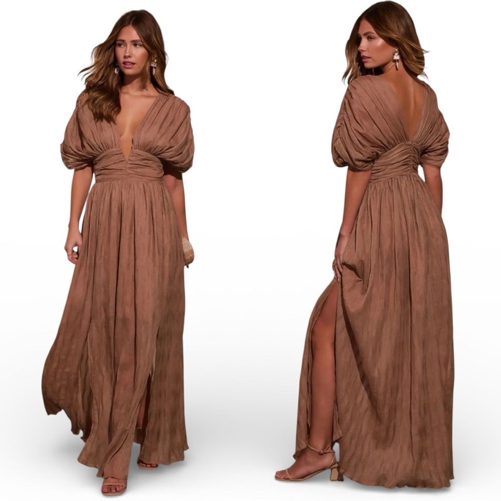 Vici Harvest Nights Plisse Empire Maxi Dress Bronze